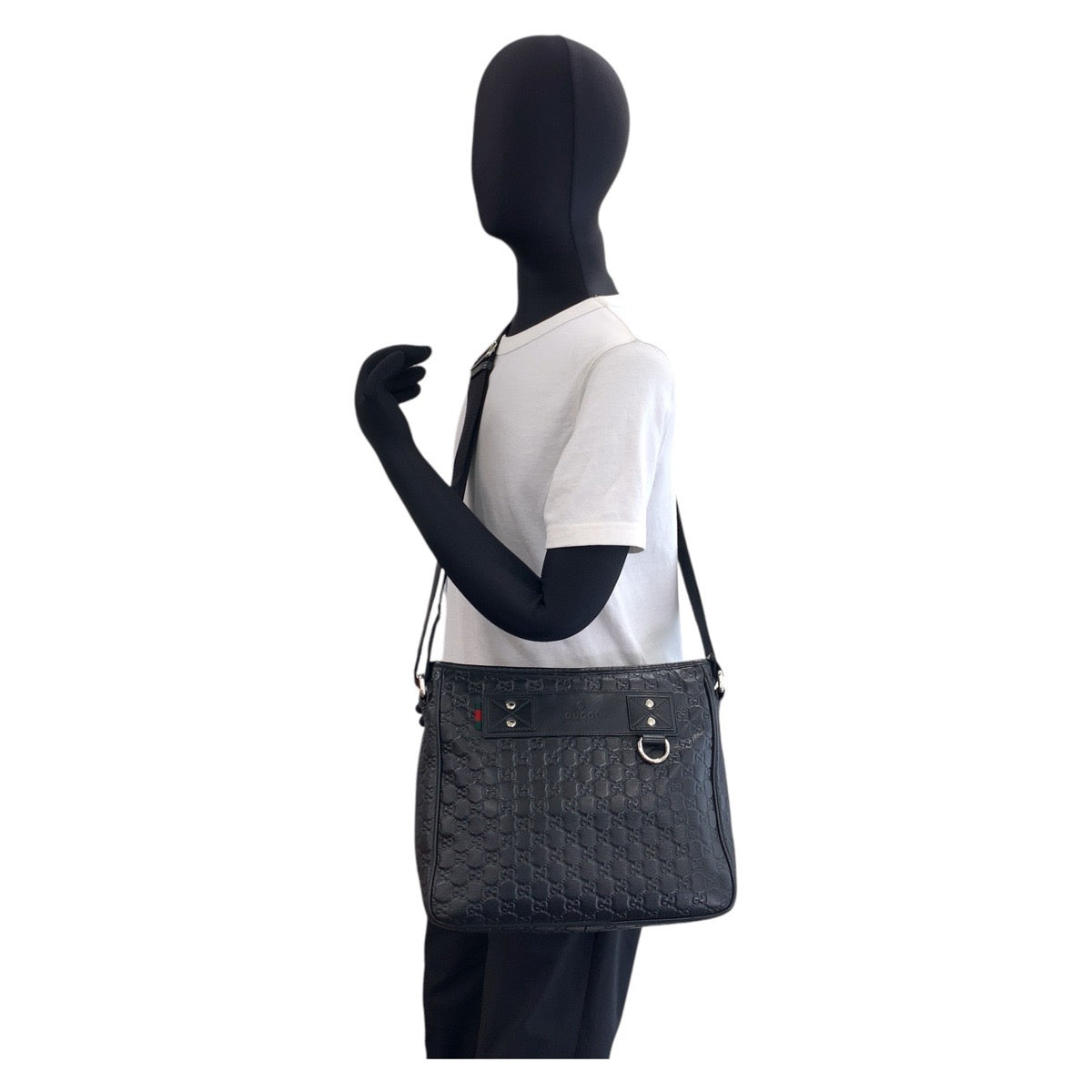GUCCI Shoulder Bag 322080 leather Black SilverMetal Shoulder Bag Messenger bag Shelly line Guccisima mens Used Authentic