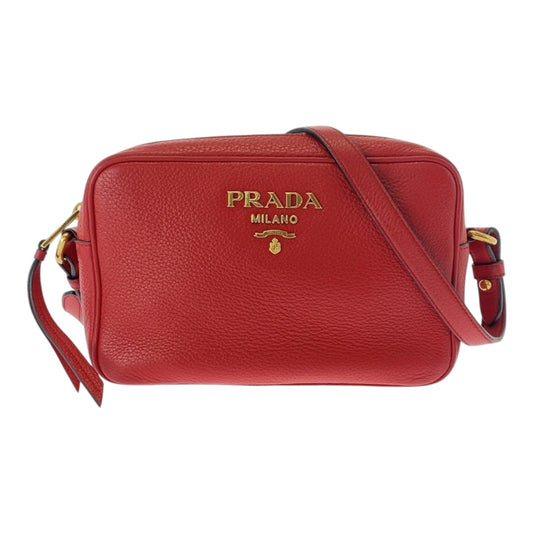 PRADA Shoulder Bag leather Red Gold Metal