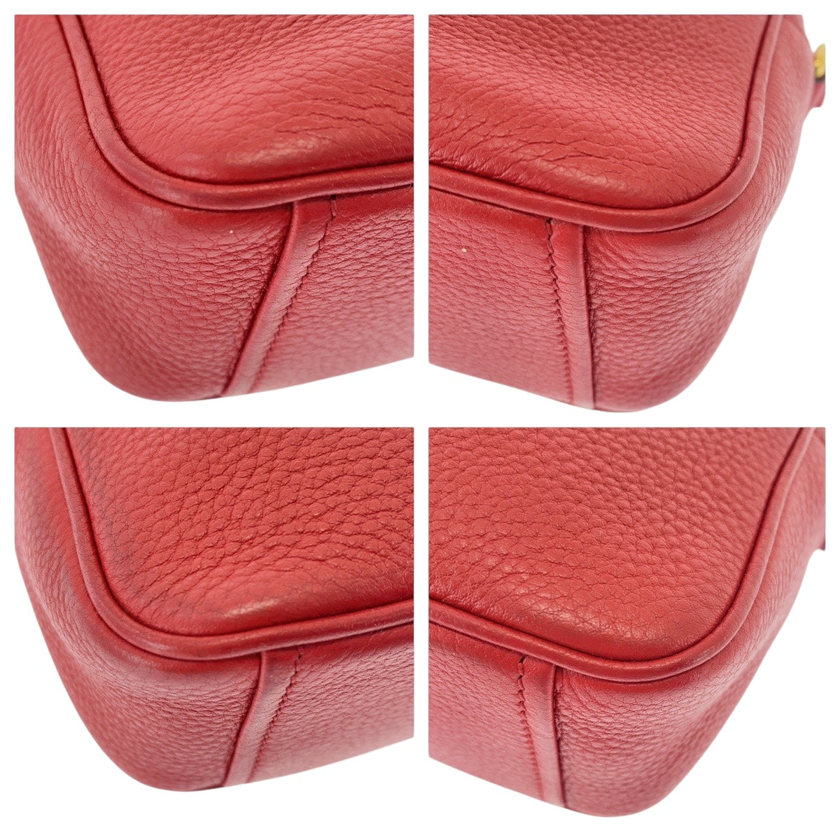 PRADA Shoulder Bag leather Red Gold Metal