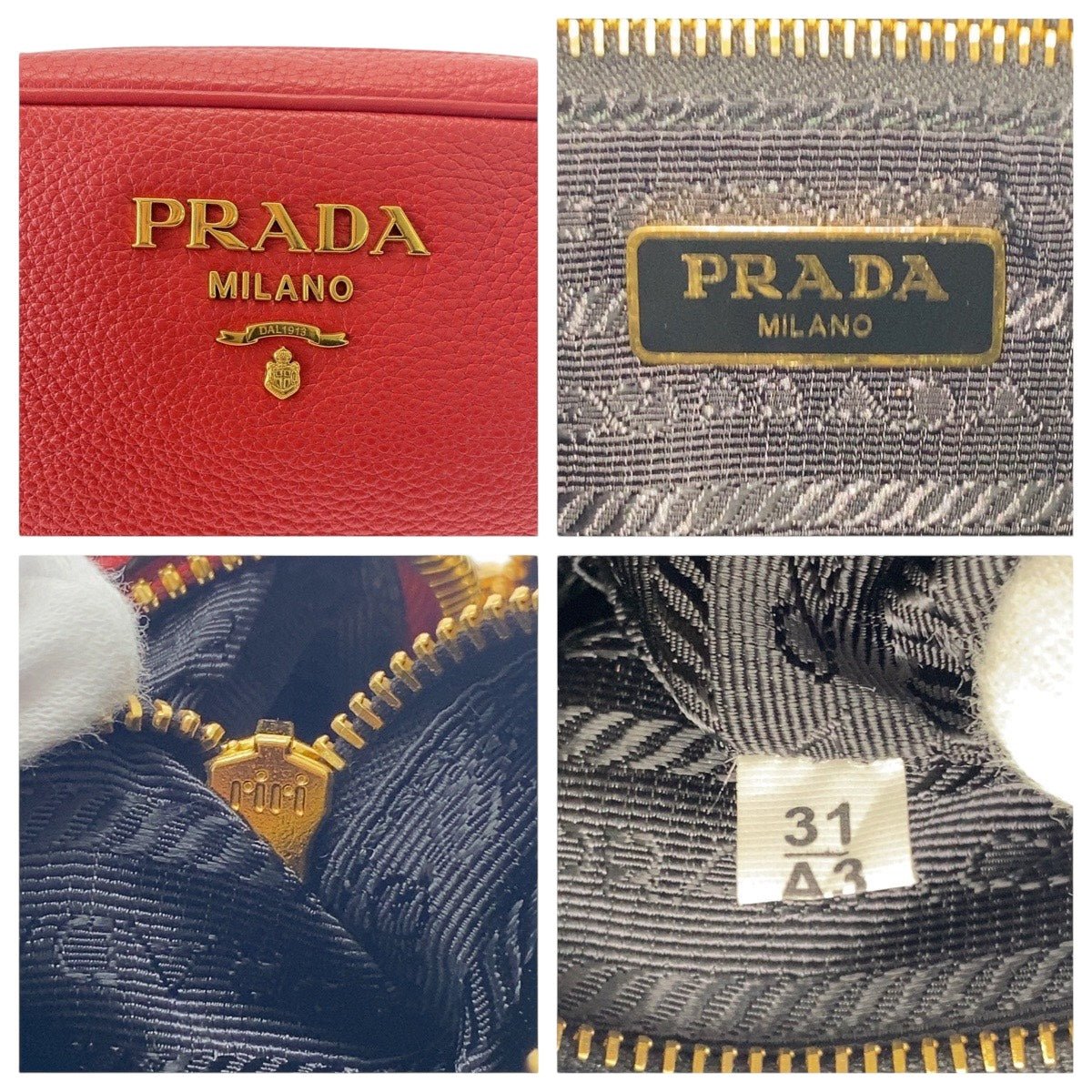 PRADA Shoulder Bag leather Red Gold Metal
