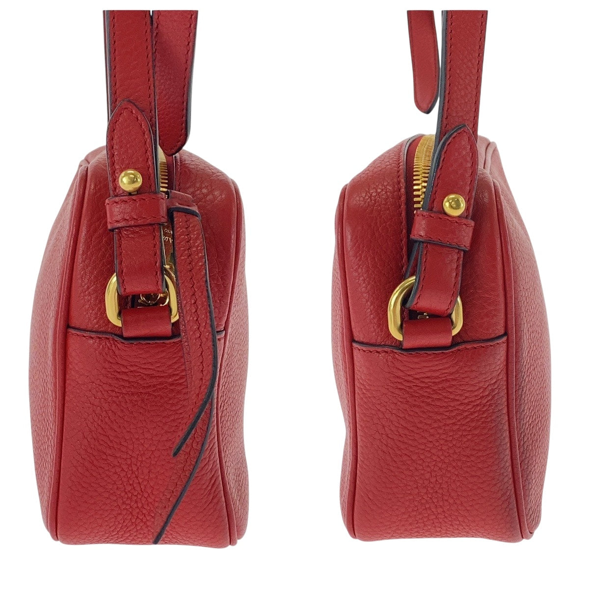 PRADA Shoulder Bag leather Red Gold Metal