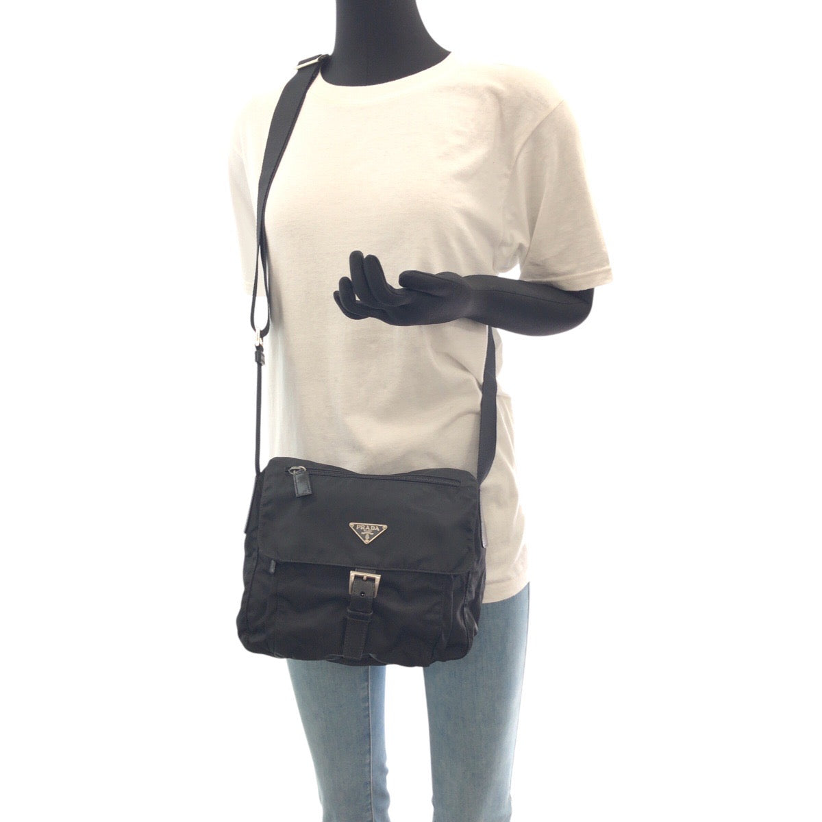 PRADA Shoulder Bag 50 Nylon Black SilverMetal Crossbody Shoulder Bag Unisex Test Triangle With logo Women(Unisex) Used Authentic
