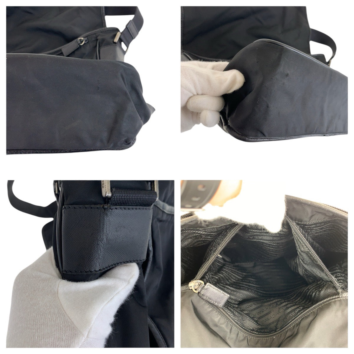 PRADA Shoulder Bag Nylon, Leather Black SilverMetal Shoulder Bag Messenger Bag Unisex Testo Saffiano Triangle With logo Women Used Authentic
