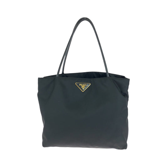 PRADA Tote Bag BR3854 Nylon Black GoldMetal Tote Bag Shoulder Bag Test Triangle With logo Women Used Authentic
