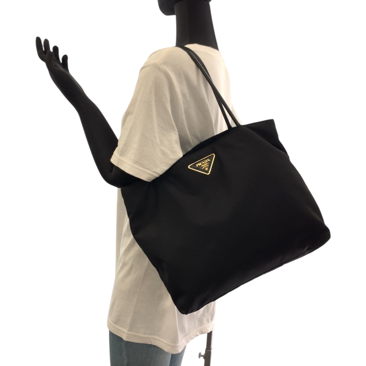 PRADA Tote Bag BR3854 Nylon Black GoldMetal Tote Bag Shoulder Bag Test Triangle With logo Women Used Authentic