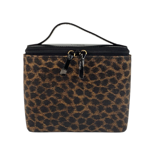 LOEWE Handbag PVC, enamel Brown Black Gold Metal Handbag vanity bag Leopard Women Used Authentic