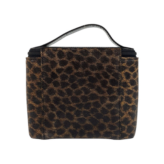 LOEWE Handbag PVC, enamel Brown Black Gold Metal Handbag vanity bag Leopard Women Used Authentic