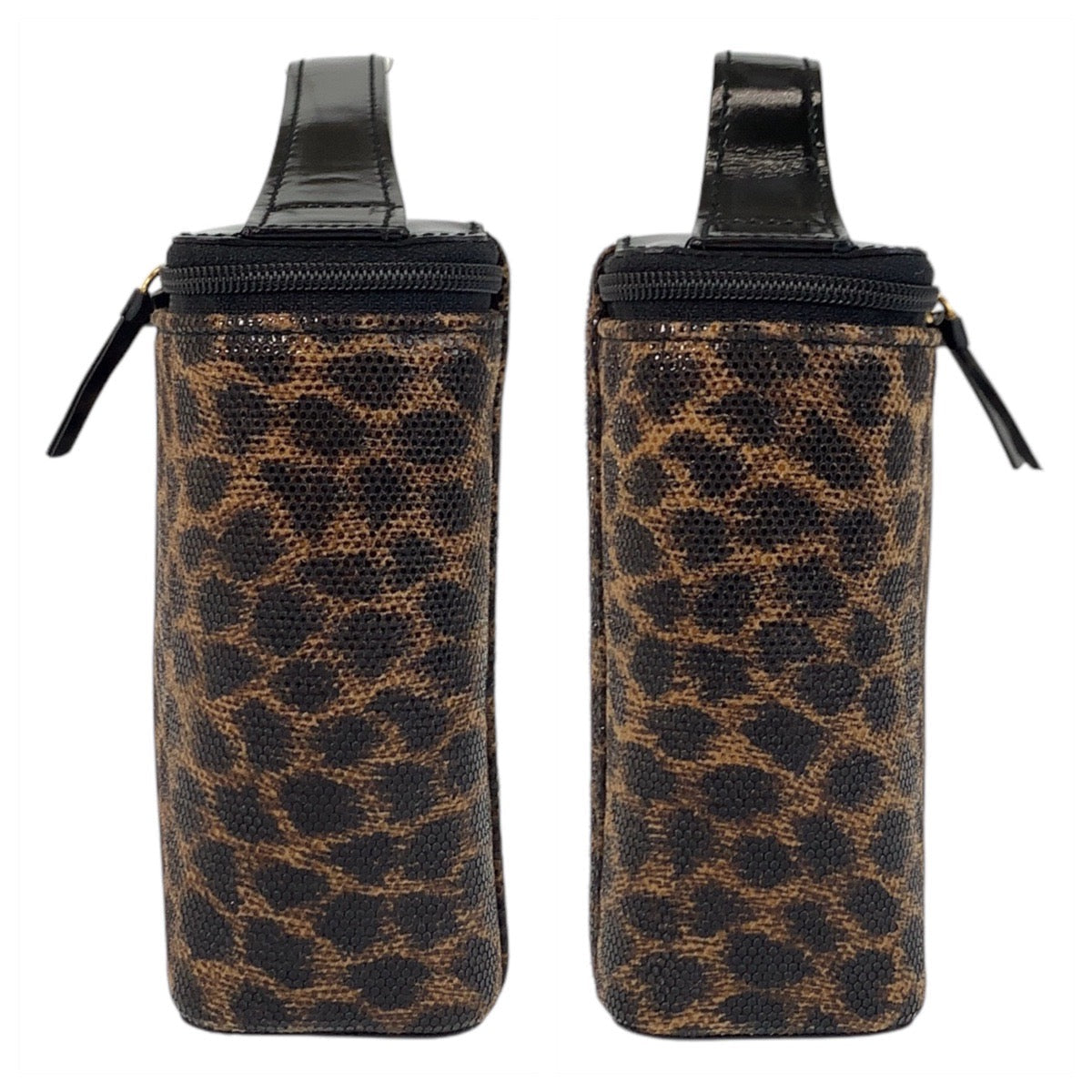 LOEWE Handbag PVC, enamel Brown Black Gold Metal Handbag vanity bag Leopard Women Used Authentic