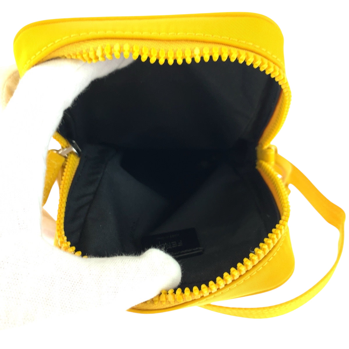 FENDI Shoulder Bag 7AS056 AG0P Nylon Yellow YellowMetal Shoulder Bag pochette logo Women Used Authentic