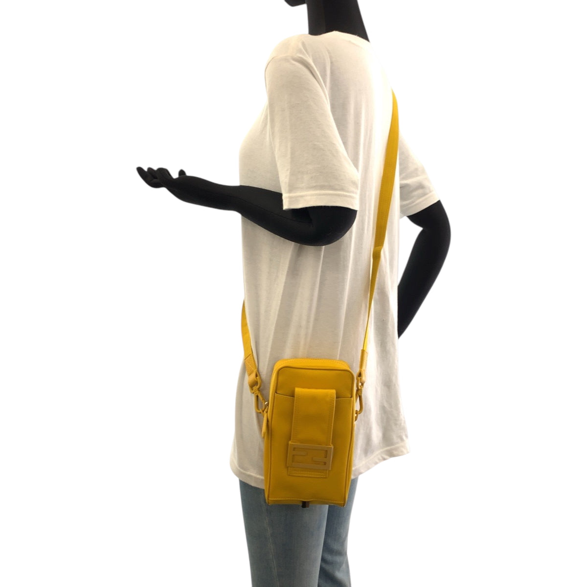 FENDI Shoulder Bag 7AS056 AG0P Nylon Yellow YellowMetal Shoulder Bag pochette logo Women Used Authentic