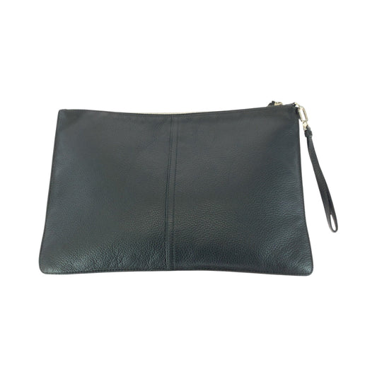 PRADA Clutch bag leather Black SilverMetal Clutch bag business bag Vitello City Triangle With logo mens Used Authentic