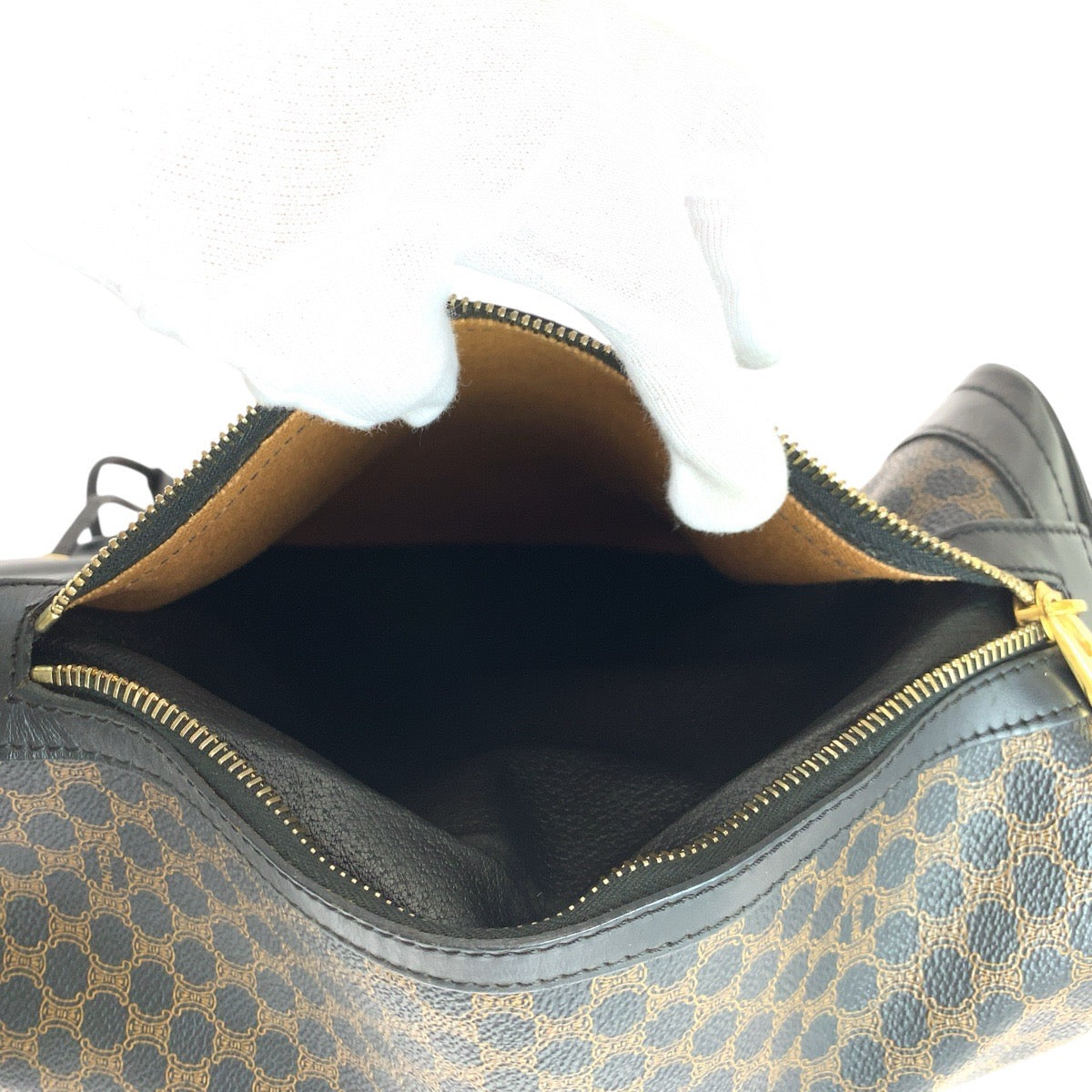 CELINE Shoulder Bag MC96 PVC, Leather Brown Black Gold Metal Drawstring Shoulder Bag Macadam Women Used Authentic