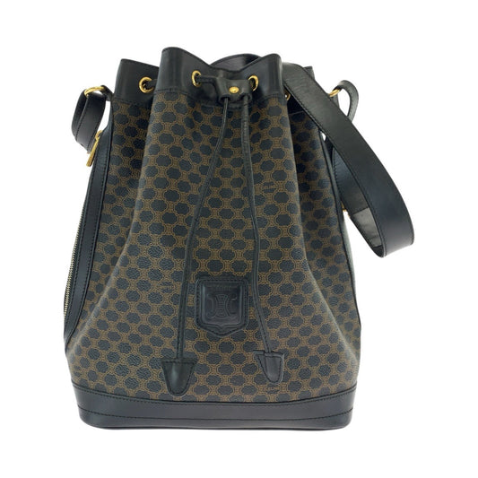 CELINE Shoulder Bag MC96 PVC, Leather Brown Black Gold Metal Drawstring Shoulder Bag Macadam Women Used Authentic