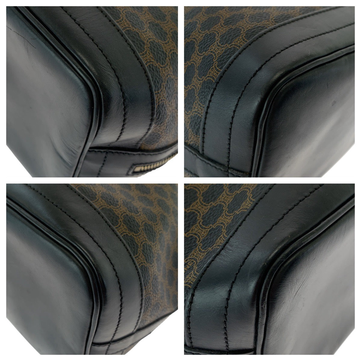 CELINE Shoulder Bag MC96 PVC, Leather Brown Black Gold Metal Drawstring Shoulder Bag Macadam Women Used Authentic