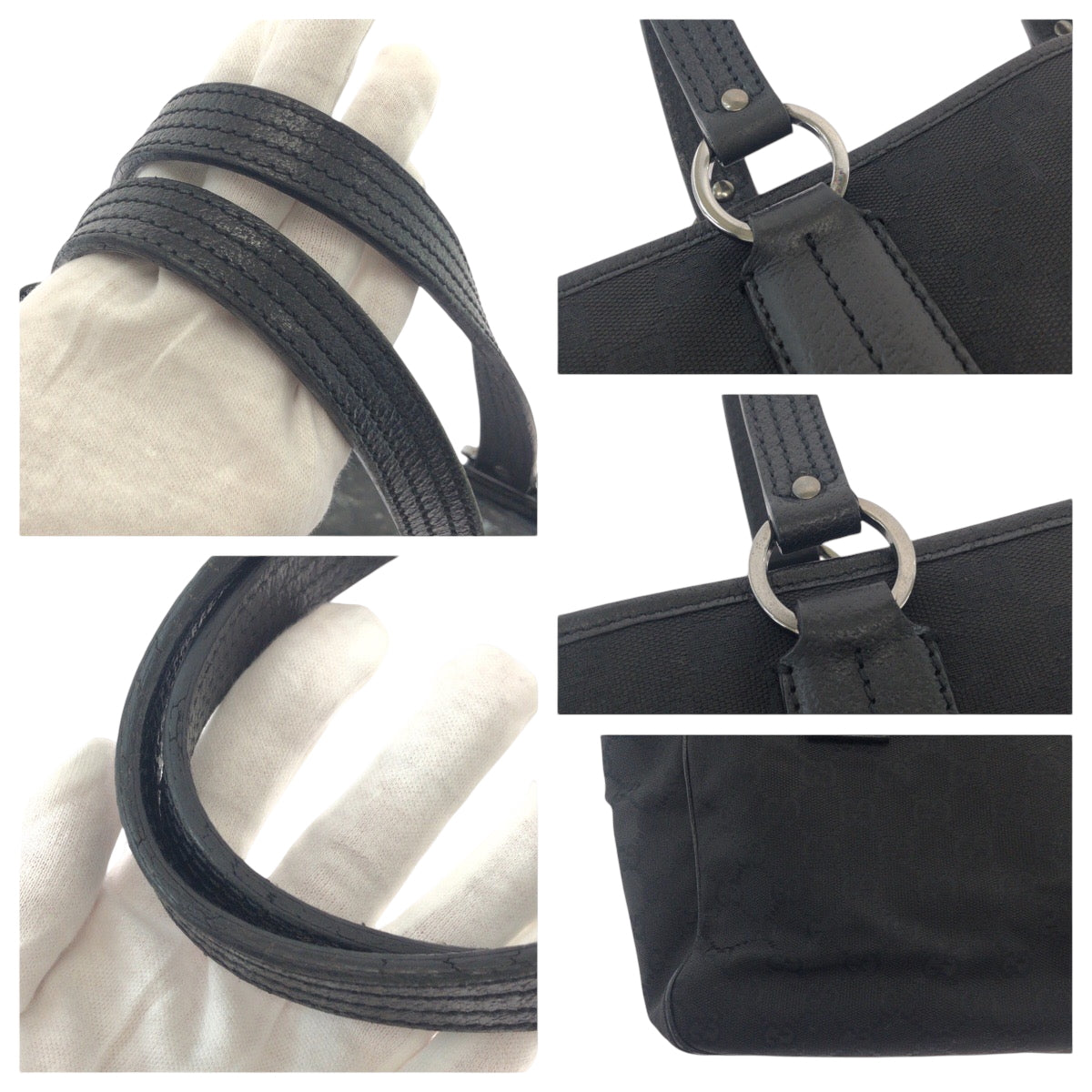 GUCCI Tote Bag 113019 GG canvas Black SilverMetal Tote Bag Shoulder Bag Women Used Authentic