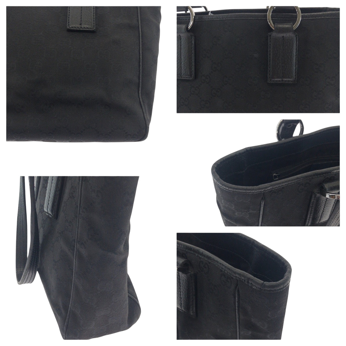 GUCCI Tote Bag 113019 GG canvas Black SilverMetal Tote Bag Shoulder Bag Women Used Authentic