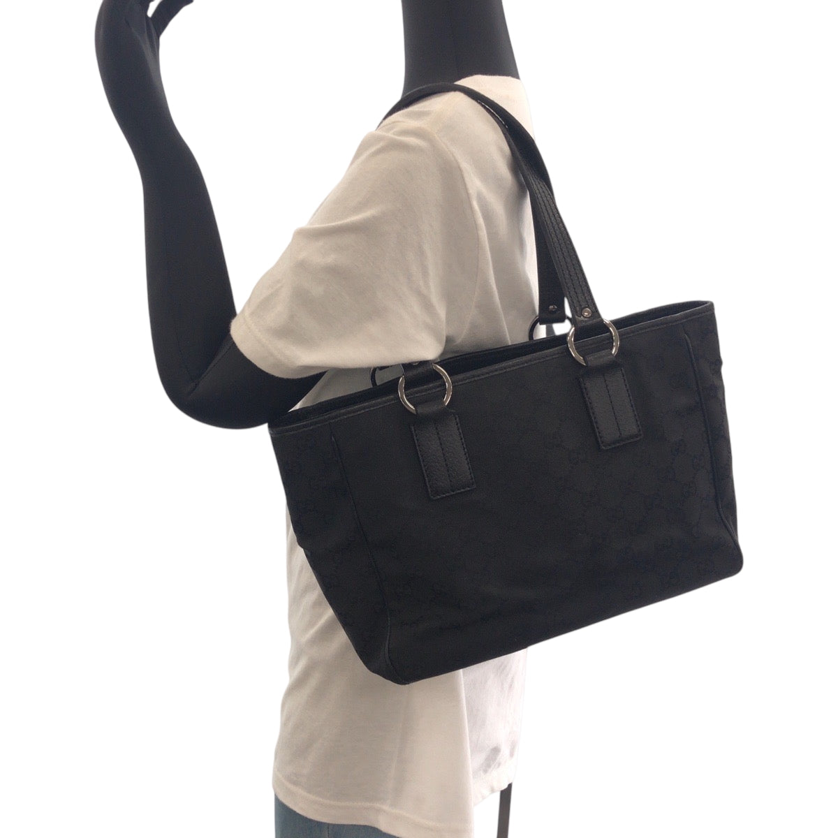 GUCCI Tote Bag 113019 GG canvas Black SilverMetal Tote Bag Shoulder Bag Women Used Authentic