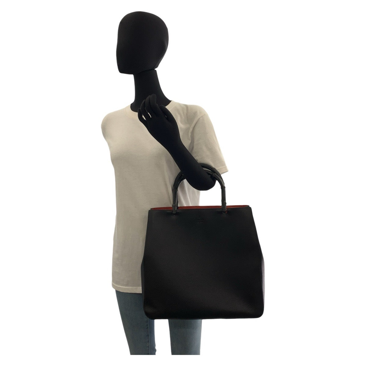 GUCCI Handbag 002 1059 Leather, Bamboo Black black red Bamboo Women Used Authentic
