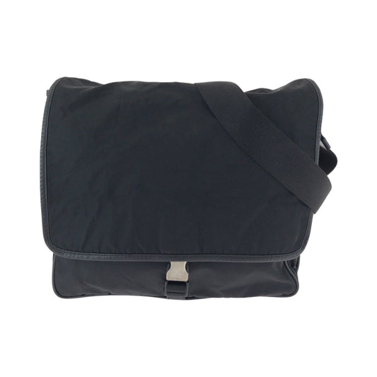 PRADA Shoulder Bag Nylon Black SilverMetal Shoulder Bag Messenger bag Test Triangle With logo mens Used Authentic