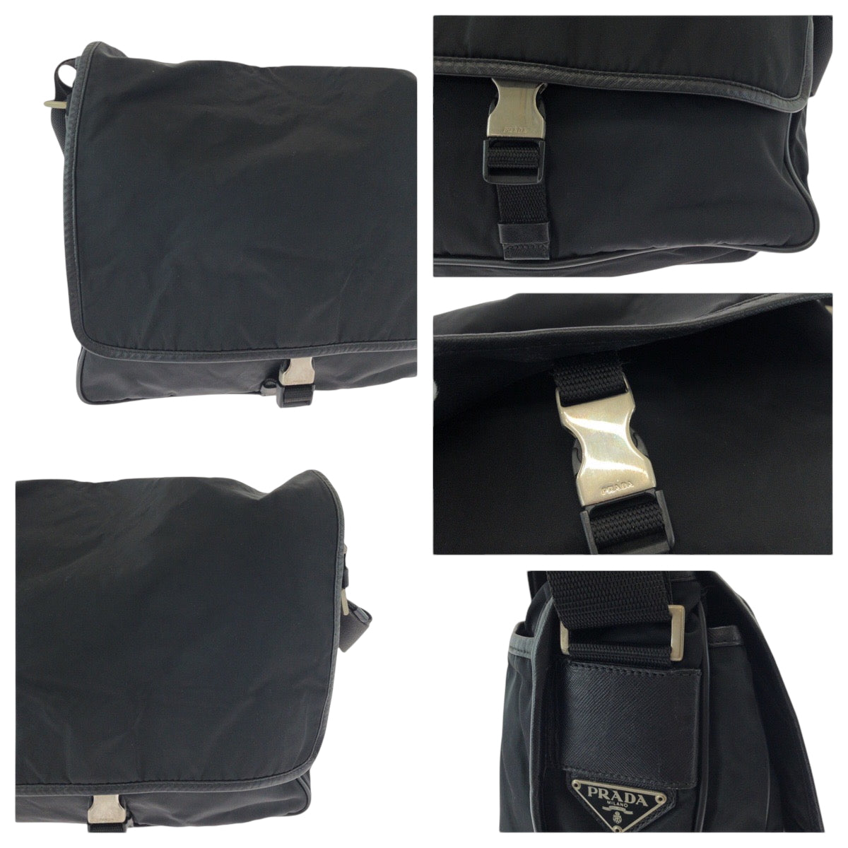 PRADA Shoulder Bag Nylon Black SilverMetal Shoulder Bag Messenger bag Test Triangle With logo mens Used Authentic