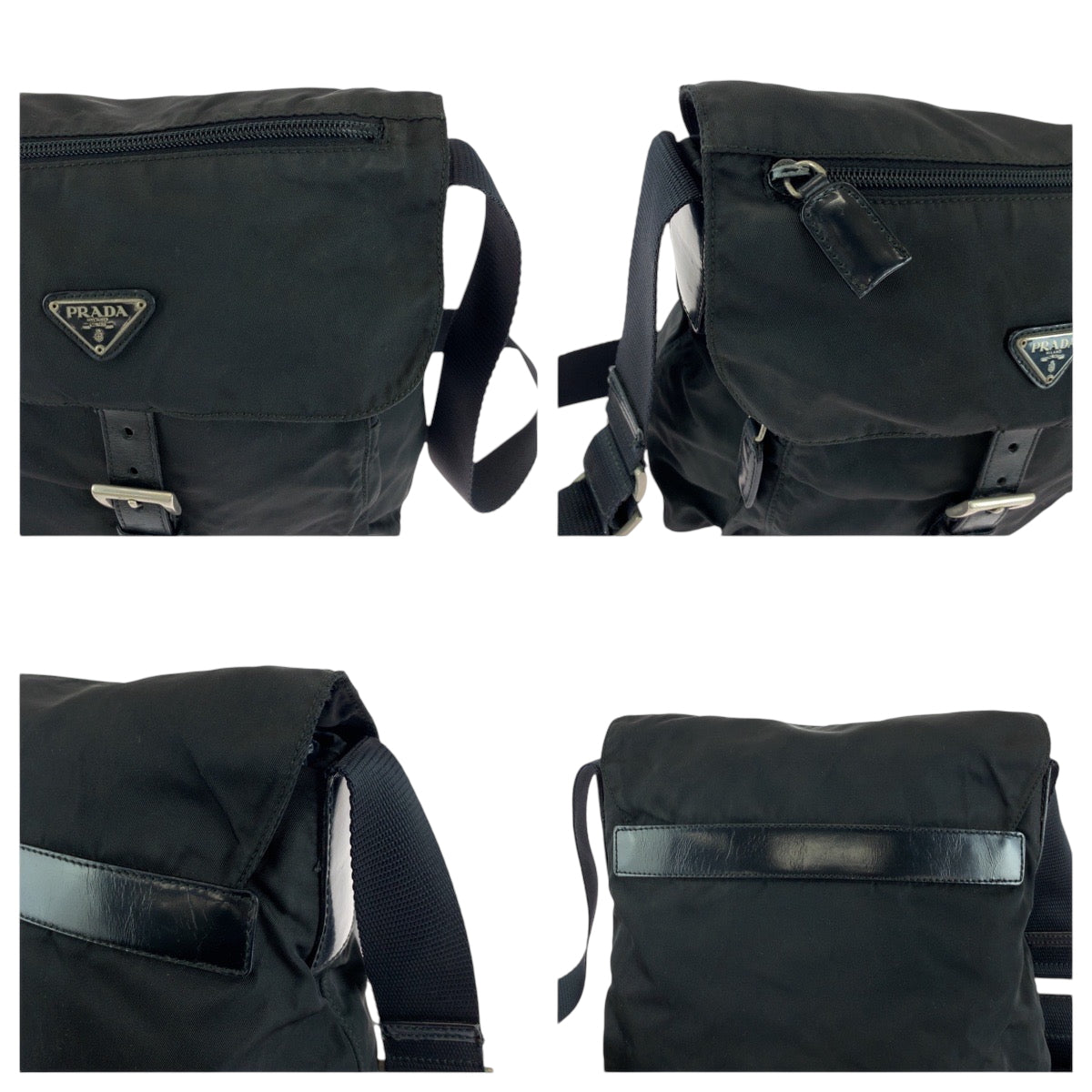 PRADA Shoulder Bag Nylon Black SilverMetal Shoulder Bag Sacoche Test Triangle With logo Women Used Authentic