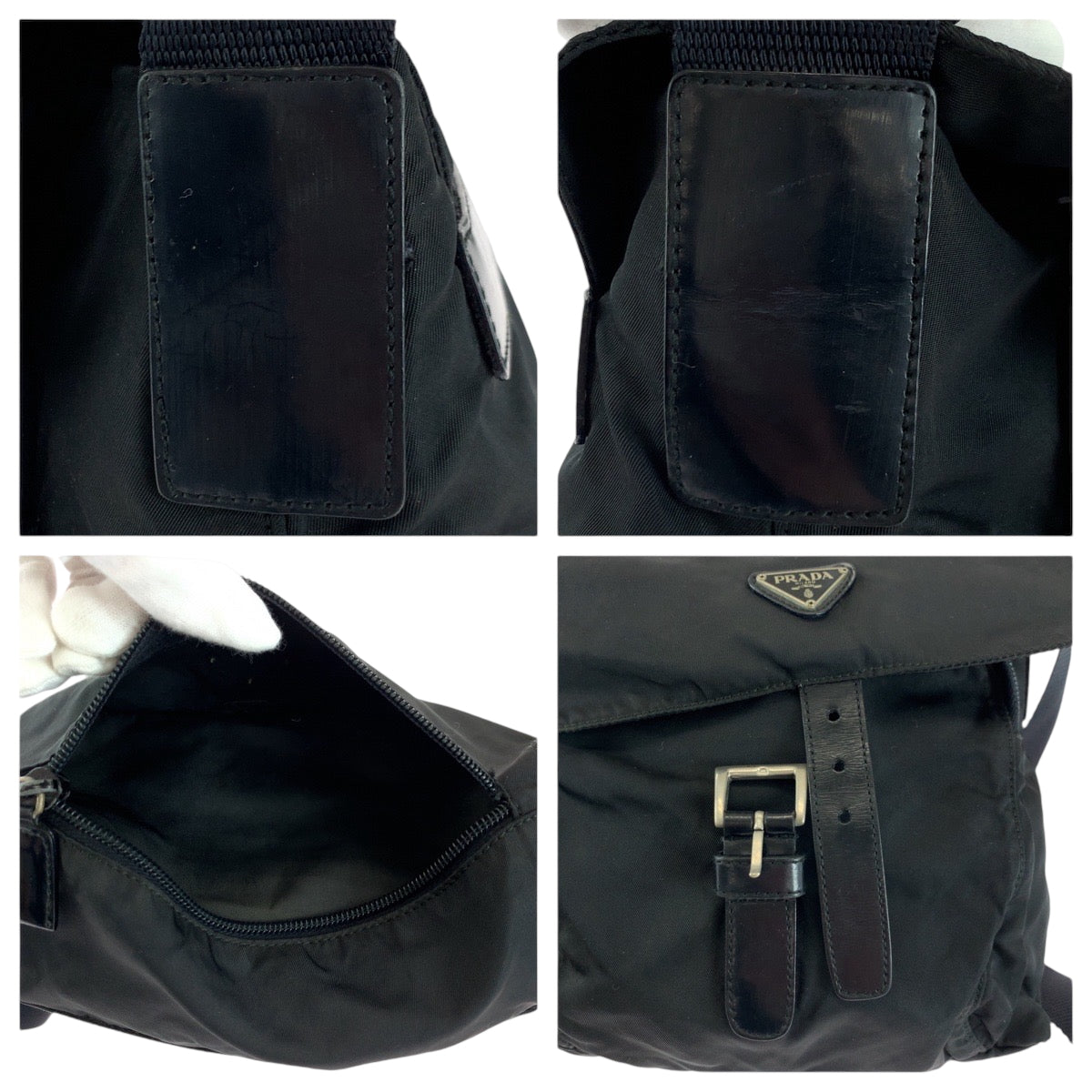 PRADA Shoulder Bag Nylon Black SilverMetal Shoulder Bag Sacoche Test Triangle With logo Women Used Authentic
