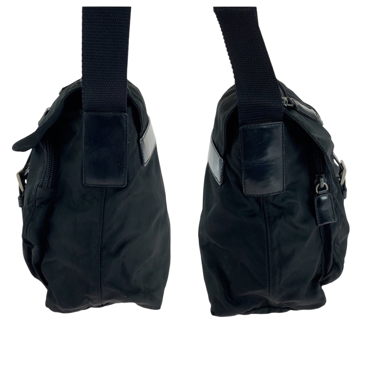 PRADA Shoulder Bag Nylon Black SilverMetal Shoulder Bag Sacoche Test Triangle With logo Women Used Authentic