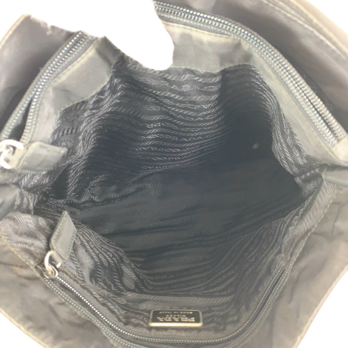 PRADA Tote Bag Nylon Black SilverMetal Tote Bag Shoulder Bag Test Triangle With logo Women Used Authentic
