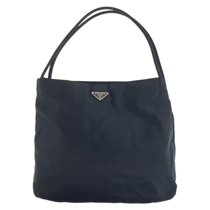 PRADA Tote Bag Nylon Black SilverMetal Tote Bag Shoulder Bag Test Triangle With logo Women Used Authentic