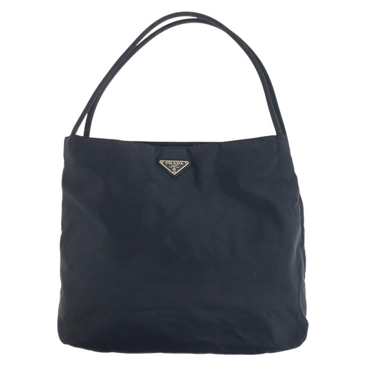 PRADA Tote Bag Nylon Black SilverMetal Tote Bag Shoulder Bag Test Triangle With logo Women Used Authentic