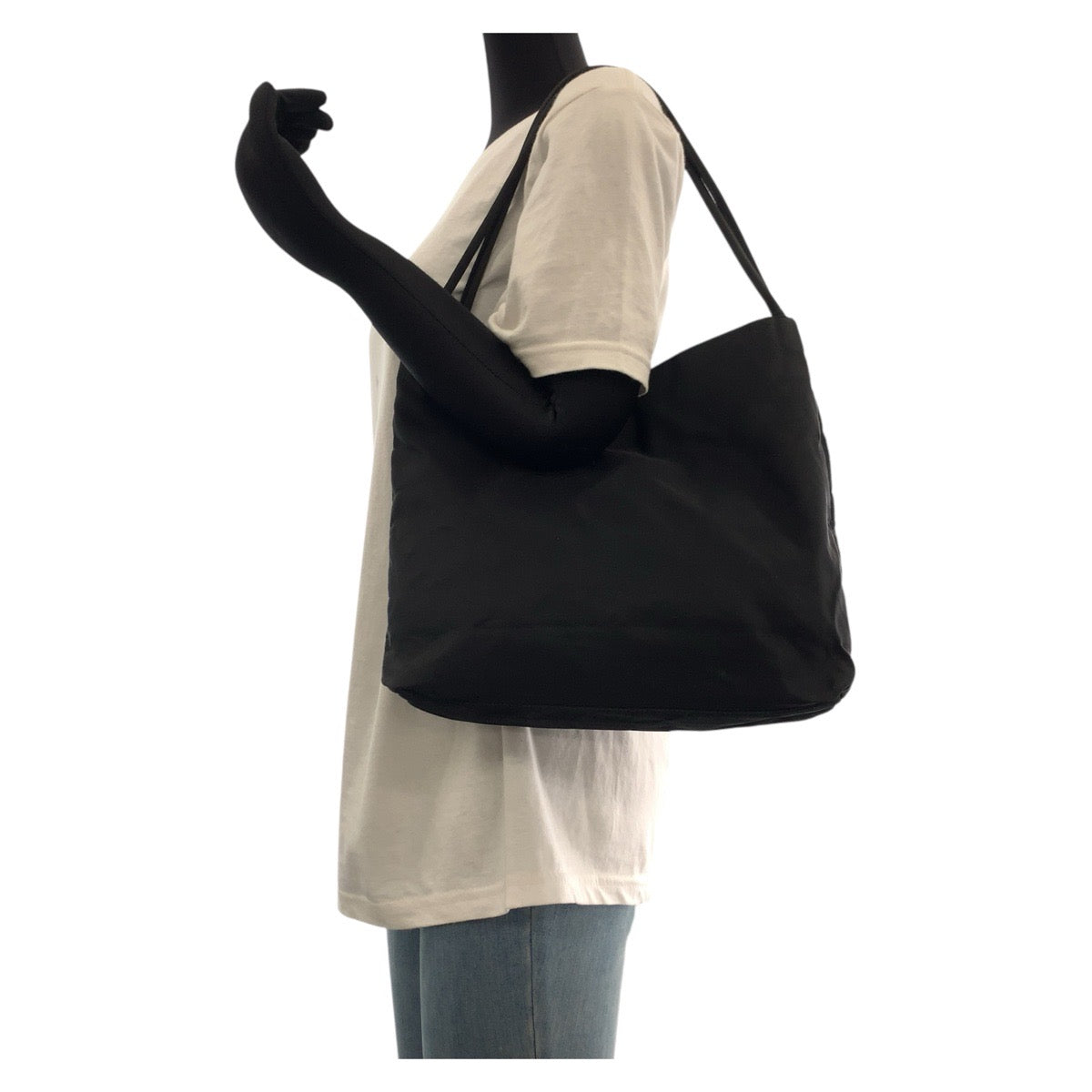 PRADA Tote Bag Nylon Black SilverMetal Tote Bag Shoulder Bag Test Triangle With logo Women Used Authentic