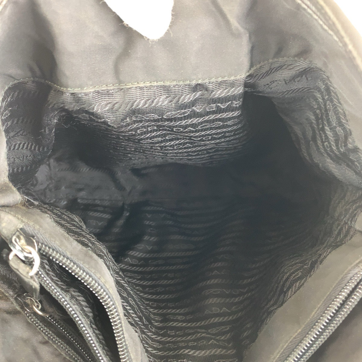 PRADA Tote Bag Nylon Black SilverMetal Tote Bag Shoulder Bag Test Triangle With logo Women Used Authentic