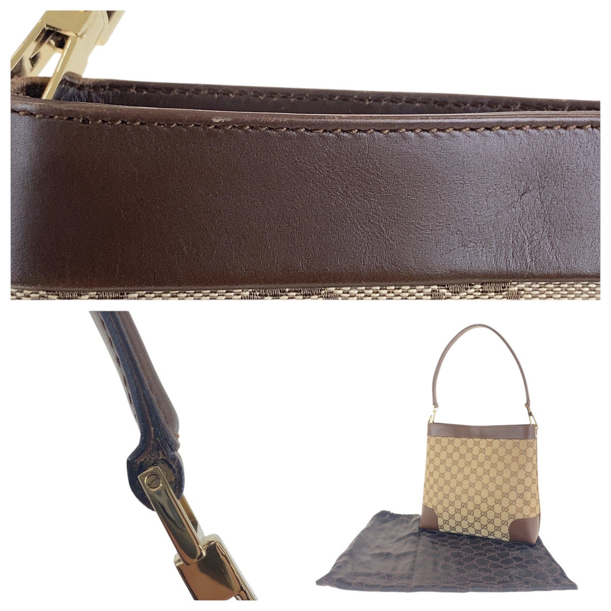 GUCCI Shoulder Bag 001 4231 1705 GG canvas, leather Beige Brown Gold Metal Shoulder Bag handbag Women Used Authentic