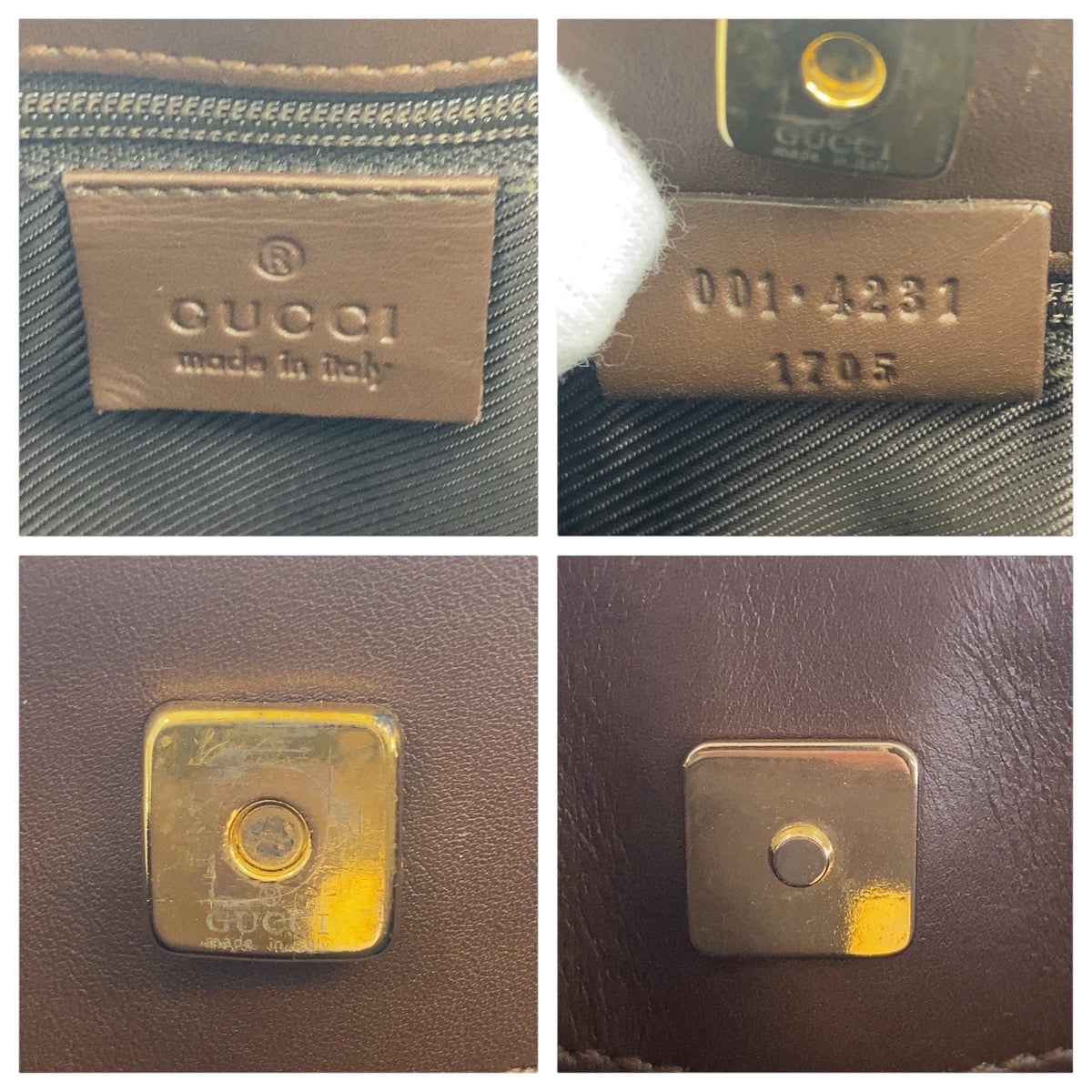 GUCCI Shoulder Bag 001 4231 1705 GG canvas, leather Beige Brown Gold Metal Shoulder Bag handbag Women Used Authentic