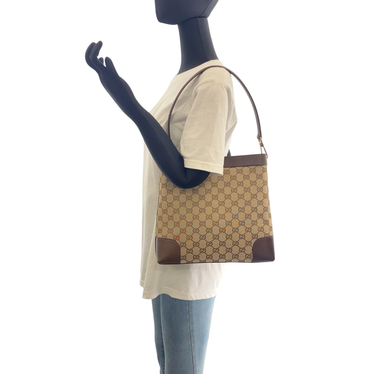 GUCCI Shoulder Bag 001 4231 1705 GG canvas, leather Beige Brown Gold Metal Shoulder Bag handbag Women Used Authentic