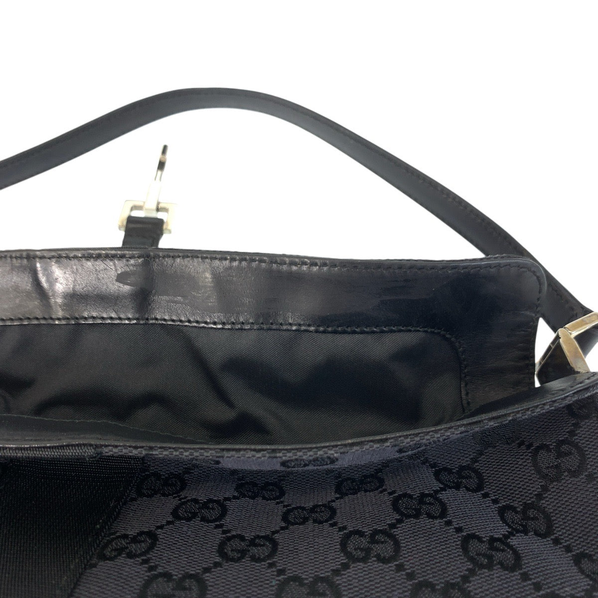 GUCCI Shoulder Bag 001 3355 GG canvas, leather Black SilverMetal Shoulder Bag handbag Jackie Women Used Authentic