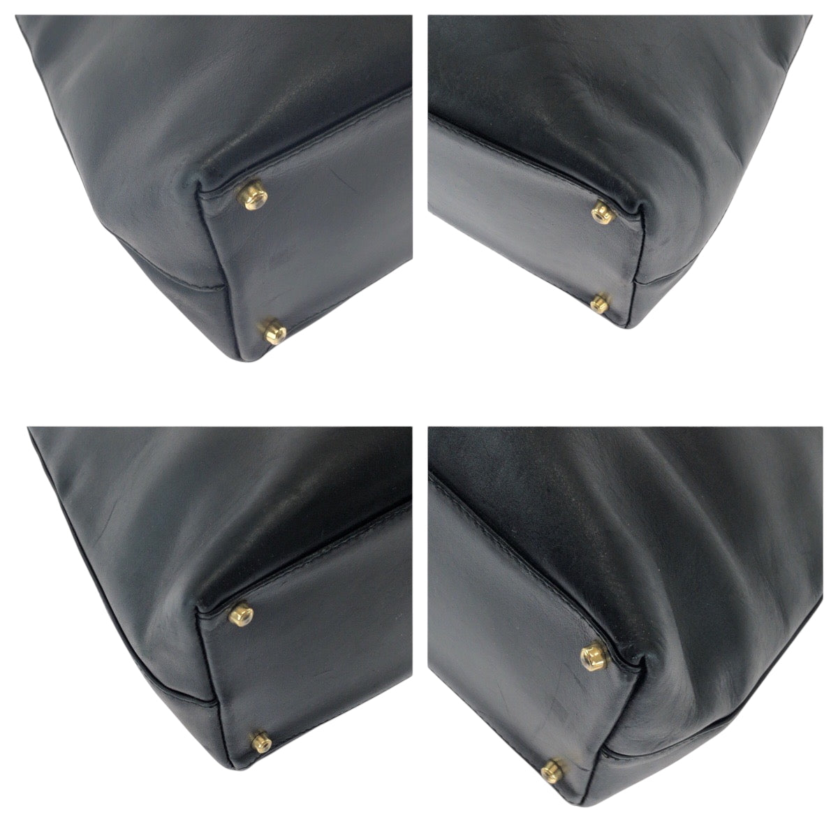 GUCCI Tote Bag 002 2122 0507 leather Black GoldMetal Tote Bag Shoulder Bag Bamboo Women Used Authentic