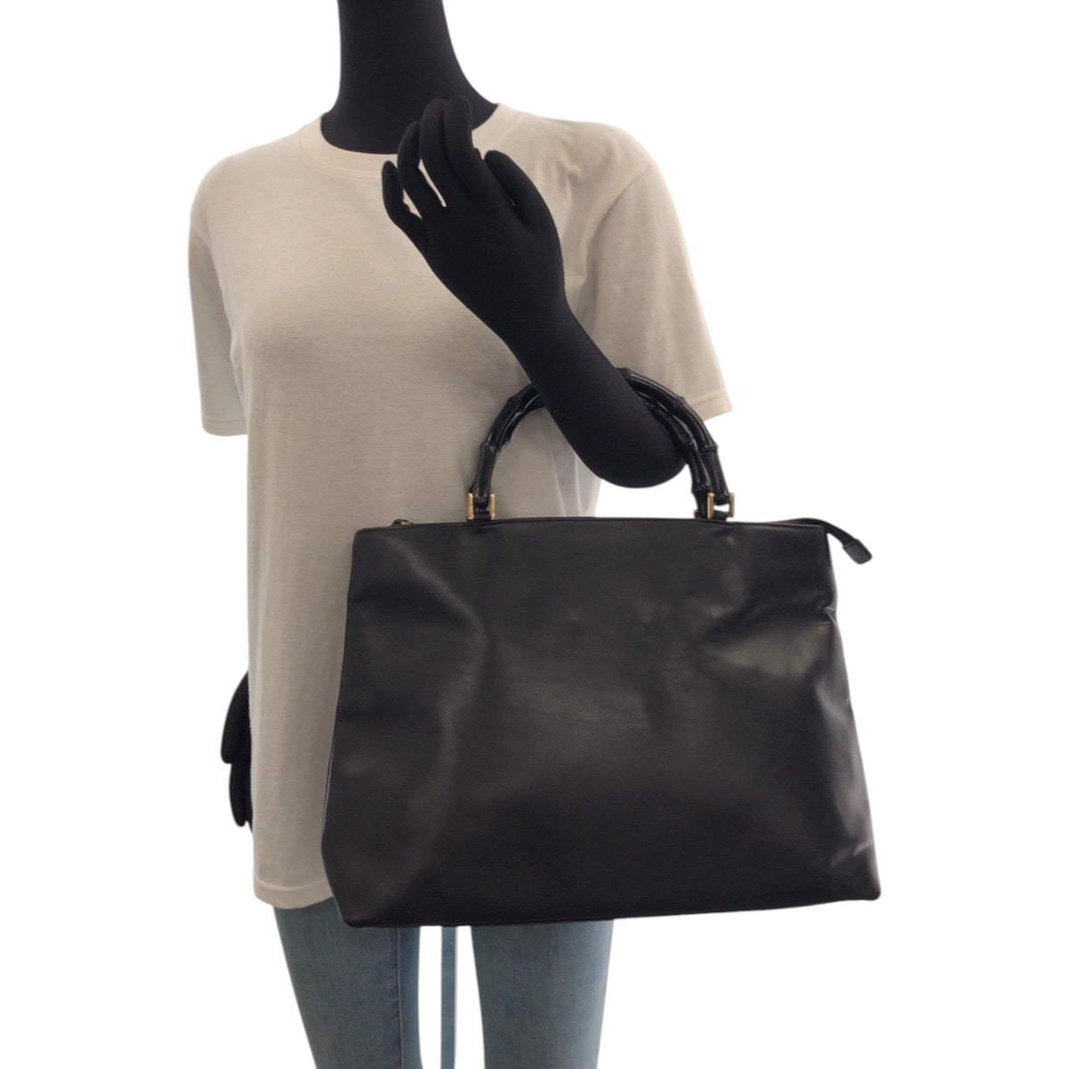 GUCCI Tote Bag 002 2122 0507 leather Black GoldMetal Tote Bag Shoulder Bag Bamboo Women Used Authentic