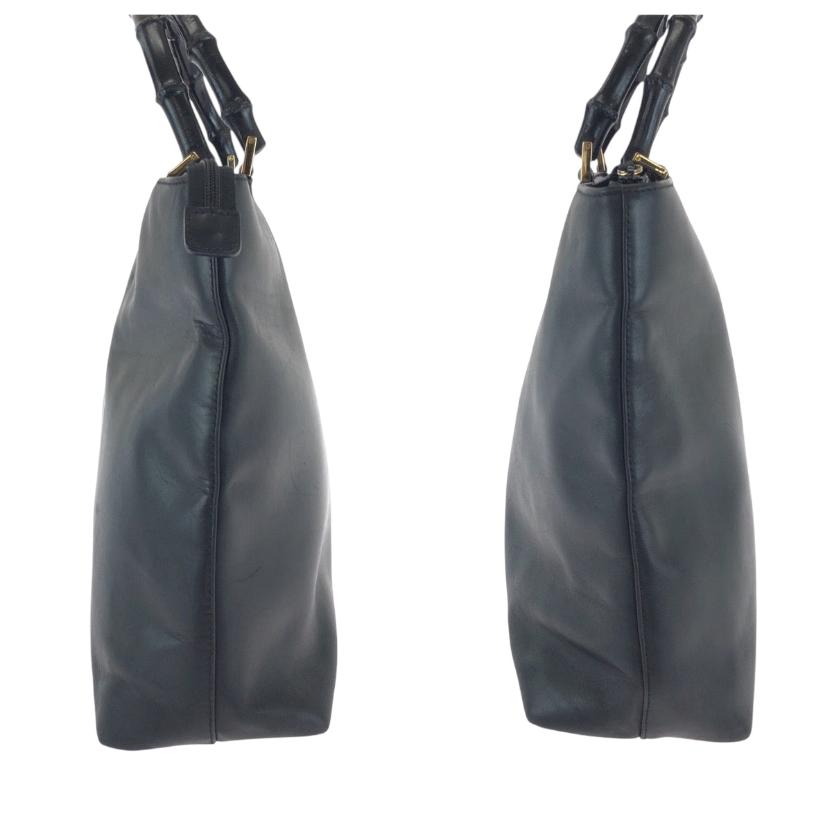 GUCCI Tote Bag 002 2122 0507 leather Black GoldMetal Tote Bag Shoulder Bag Bamboo Women Used Authentic