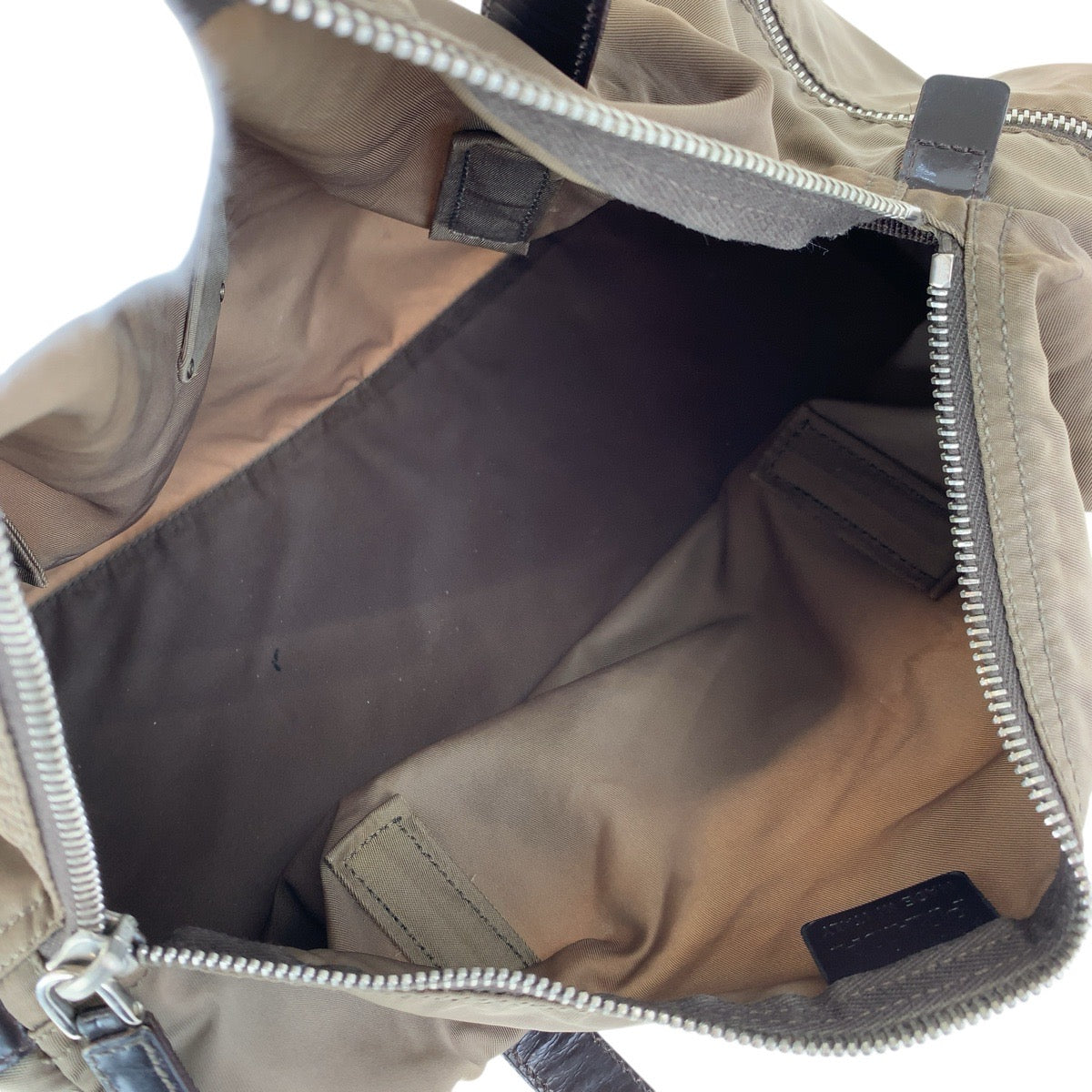 PRADA Handbag Nylon, Leather Grey SilverMetal Handbags Mini Boston Duffel bag Test Triangle With logo Women(Unisex) Used Authentic
