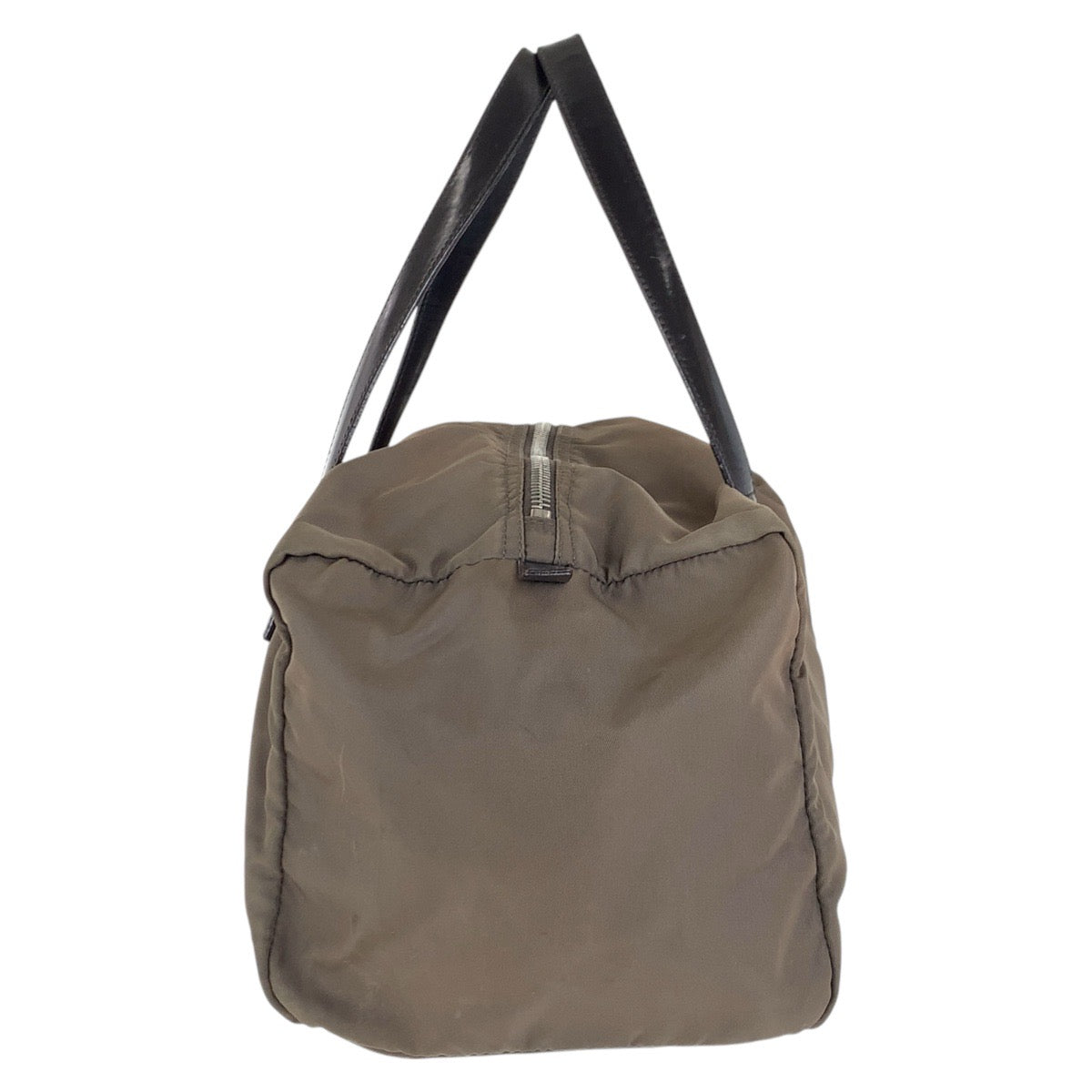 PRADA Handbag Nylon, Leather Grey SilverMetal Handbags Mini Boston Duffel bag Test Triangle With logo Women(Unisex) Used Authentic