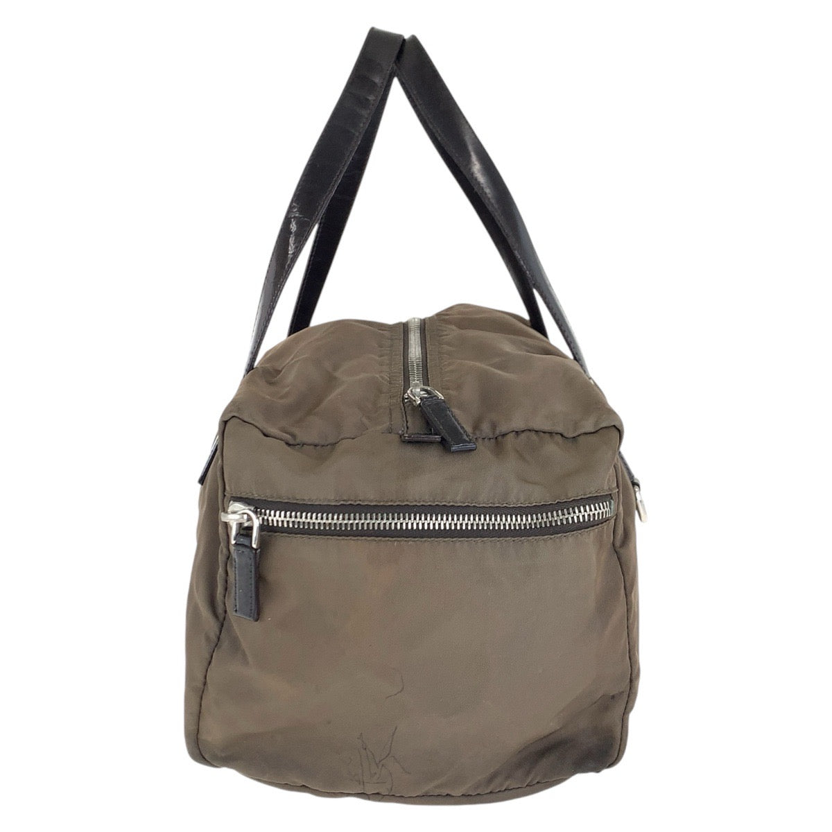 PRADA Handbag Nylon, Leather Grey SilverMetal Handbags Mini Boston Duffel bag Test Triangle With logo Women(Unisex) Used Authentic