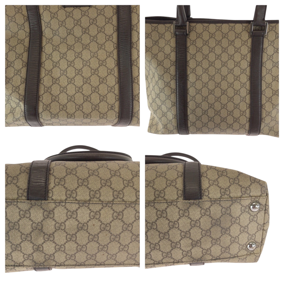 GUCCI Tote Bag 415288 GG Supreme Canvas Beige Dark Brown SilverMetal Tote Bag Shoulder Bag Women Used Authentic