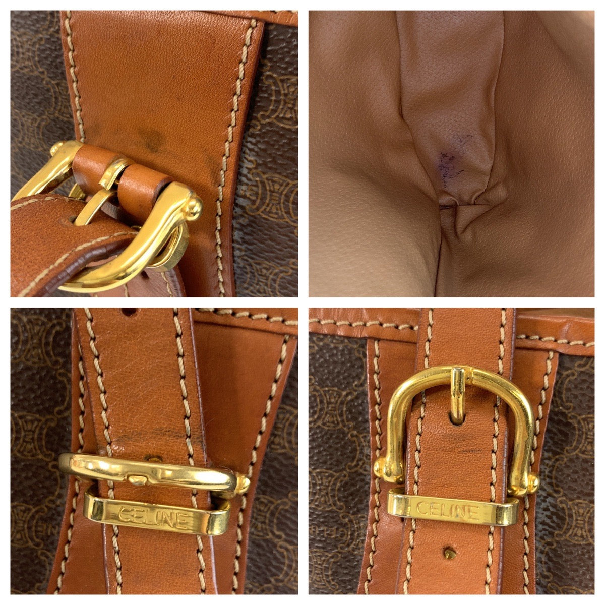 CELINE Tote Bag MC96 PVC, Leather Brown Gold Metal Tote Bag Shoulder Bag Macadam Women Used Authentic