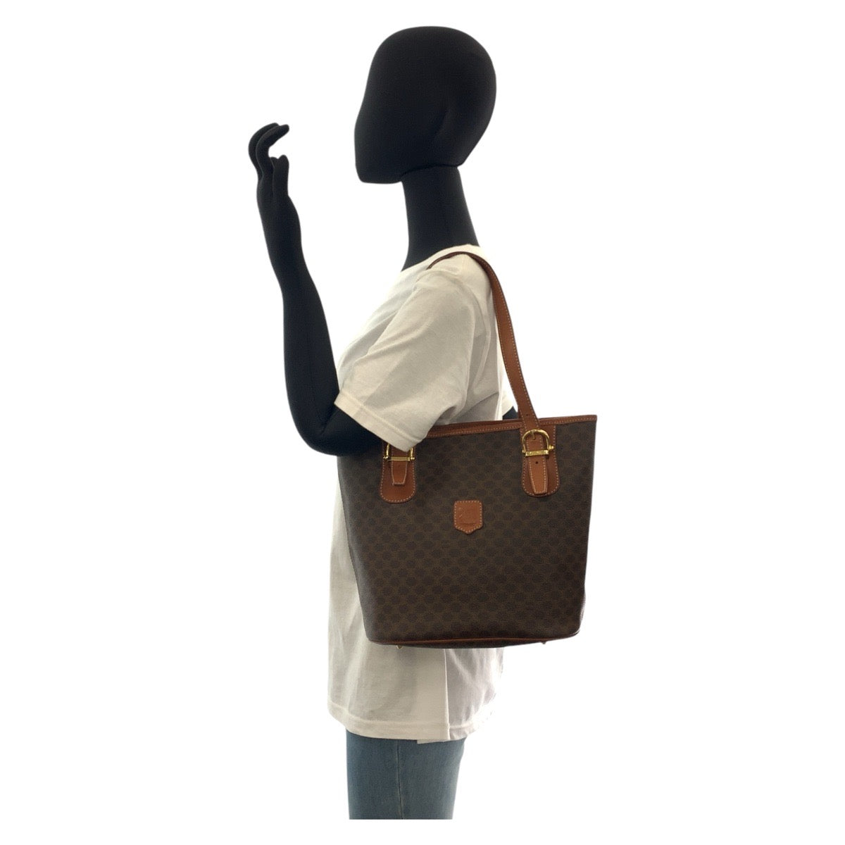 CELINE Tote Bag MC96 PVC, Leather Brown Gold Metal Tote Bag Shoulder Bag Macadam Women Used Authentic