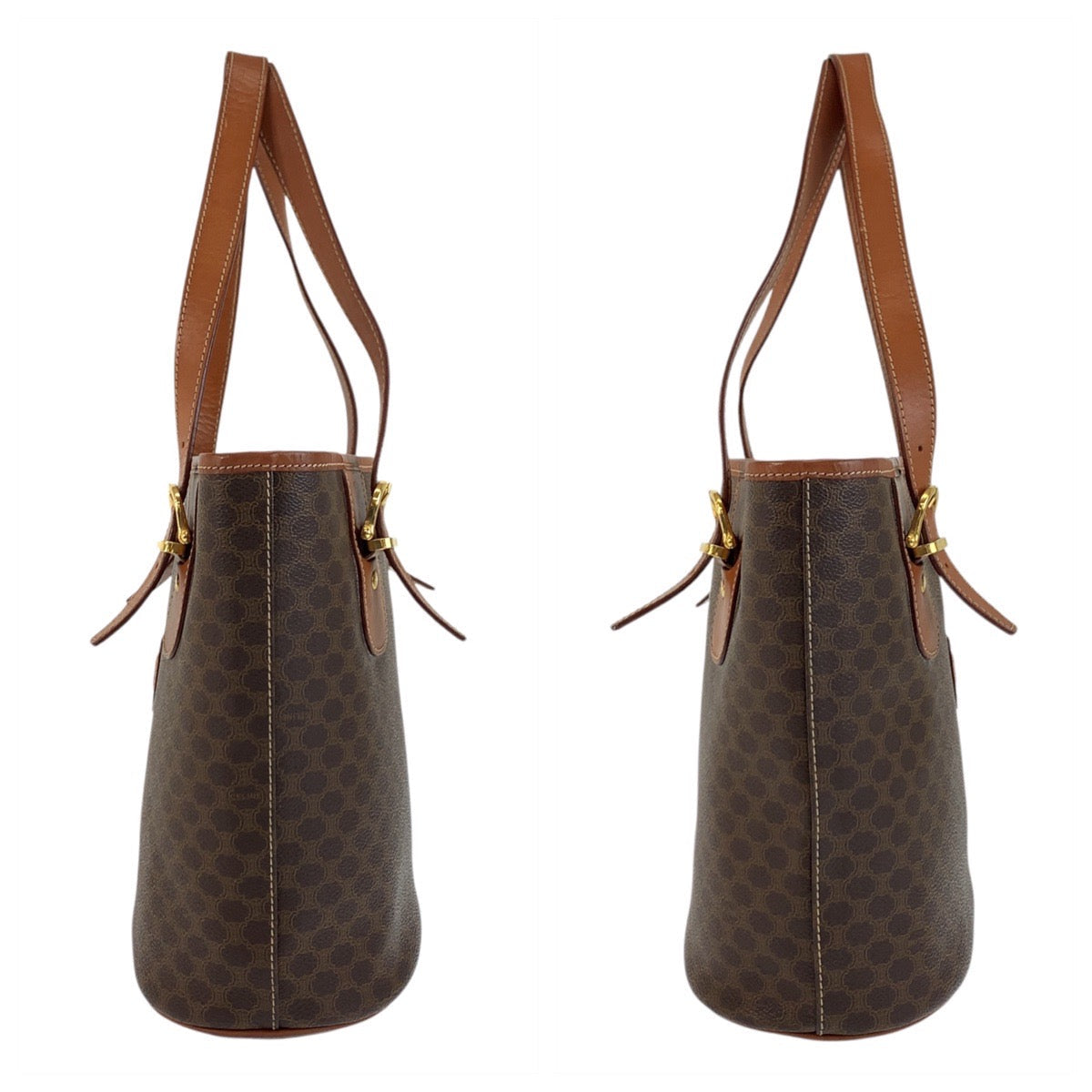 CELINE Tote Bag MC96 PVC, Leather Brown Gold Metal Tote Bag Shoulder Bag Macadam Women Used Authentic