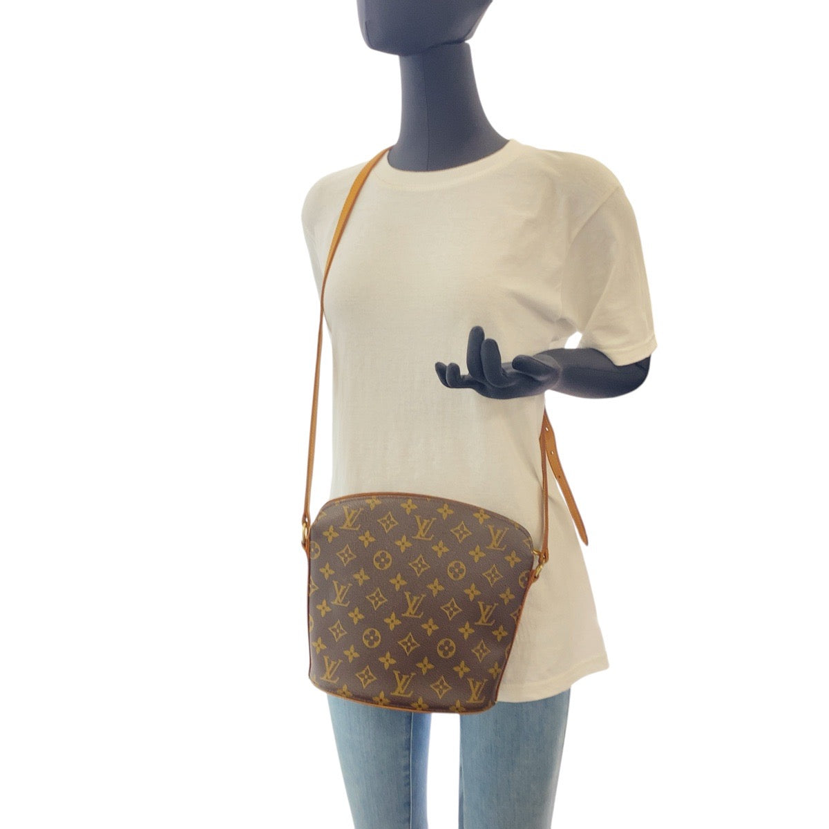 LOUIS VUITTON Shoulder Bag M51290 PVC Brown Gold Metal Crossbody Shoulder Bag Monogram Drouot Women Used Authentic