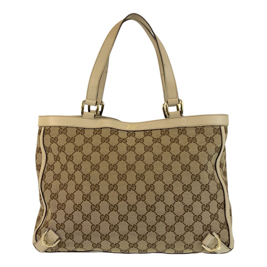 GUCCI Tote Bag 170004 GG canvas, leather Beige Gold Metal Tote Bag Shoulder Bag Women Used Authentic