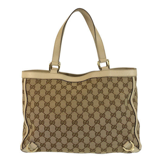 GUCCI Tote Bag 170004 GG canvas, leather Beige Gold Metal Tote Bag Shoulder Bag Women Used Authentic