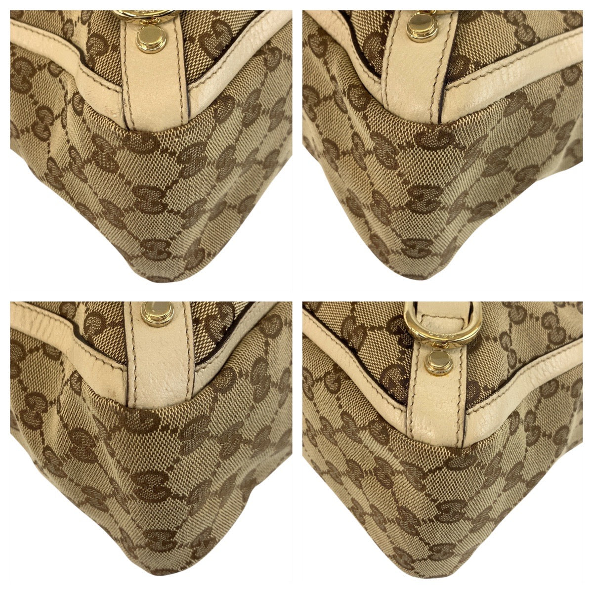 GUCCI Tote Bag 170004 GG canvas, leather Beige Gold Metal Tote Bag Shoulder Bag Women Used Authentic